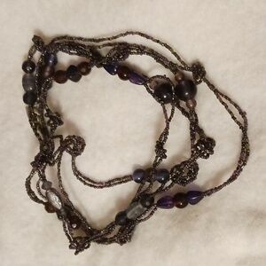 Coldwater Creek LONG Purple Glass Beaded Necklace Double or Triple Fold Length